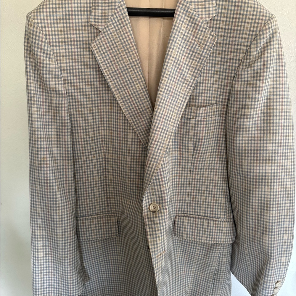 Men's Elegant Checkered Blazer - Beige and Blue